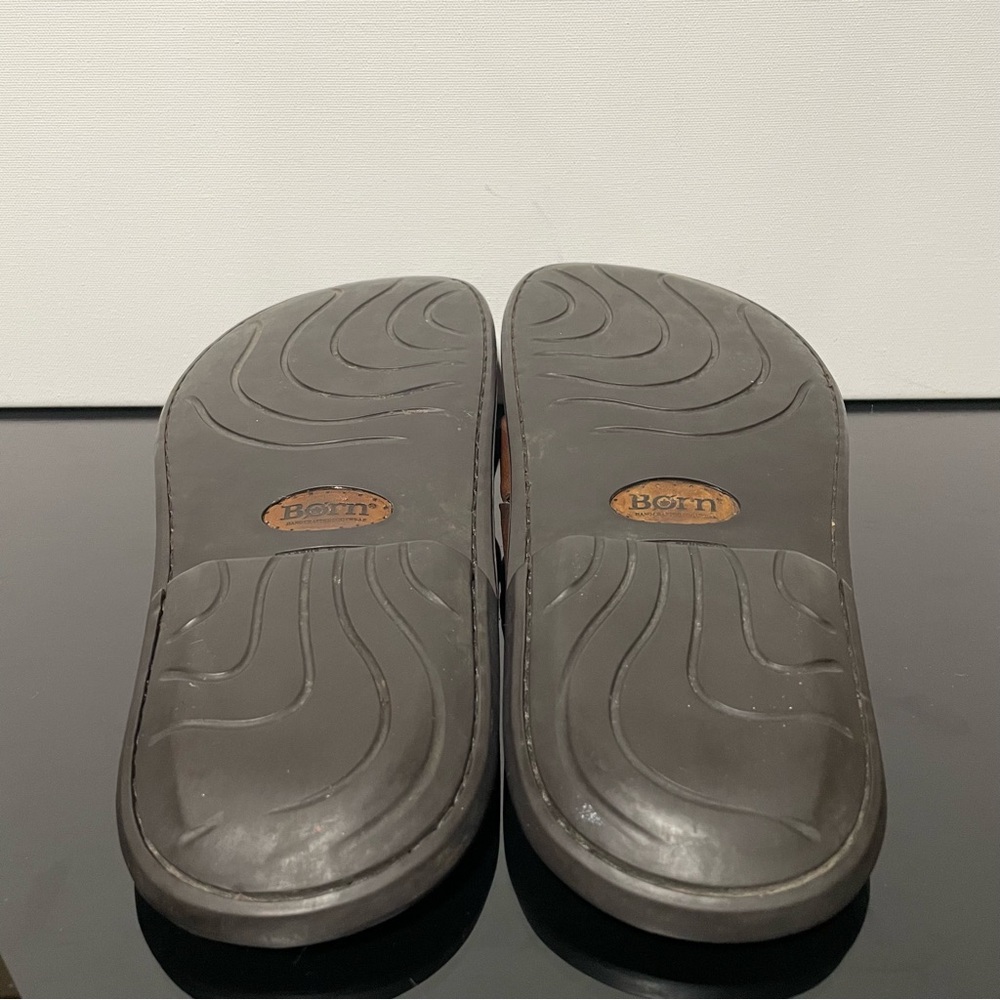 Born Men's 11 Dark Brown Leather Flip-Flops Sandals Crisscross Strap Handcrafted - Picture 7 of 10